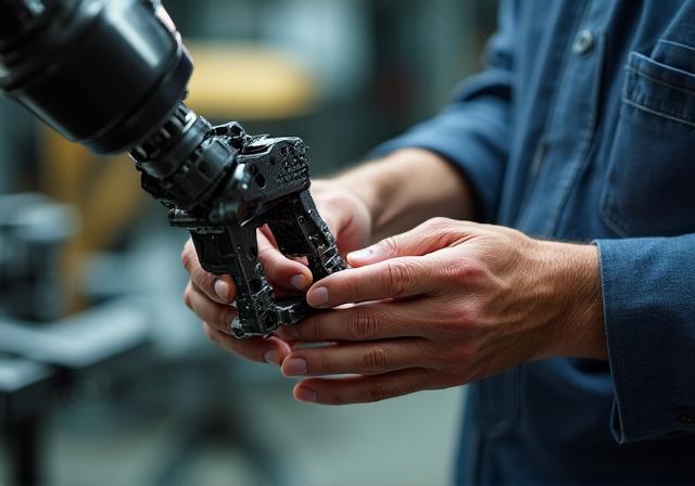 熟練工がロボットアームに精密な動きをティーチングする様子